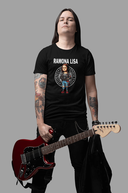 Hombre con camiseta Ramona Lisa, Ramones y Mona Lisa punk - Starway to Helen