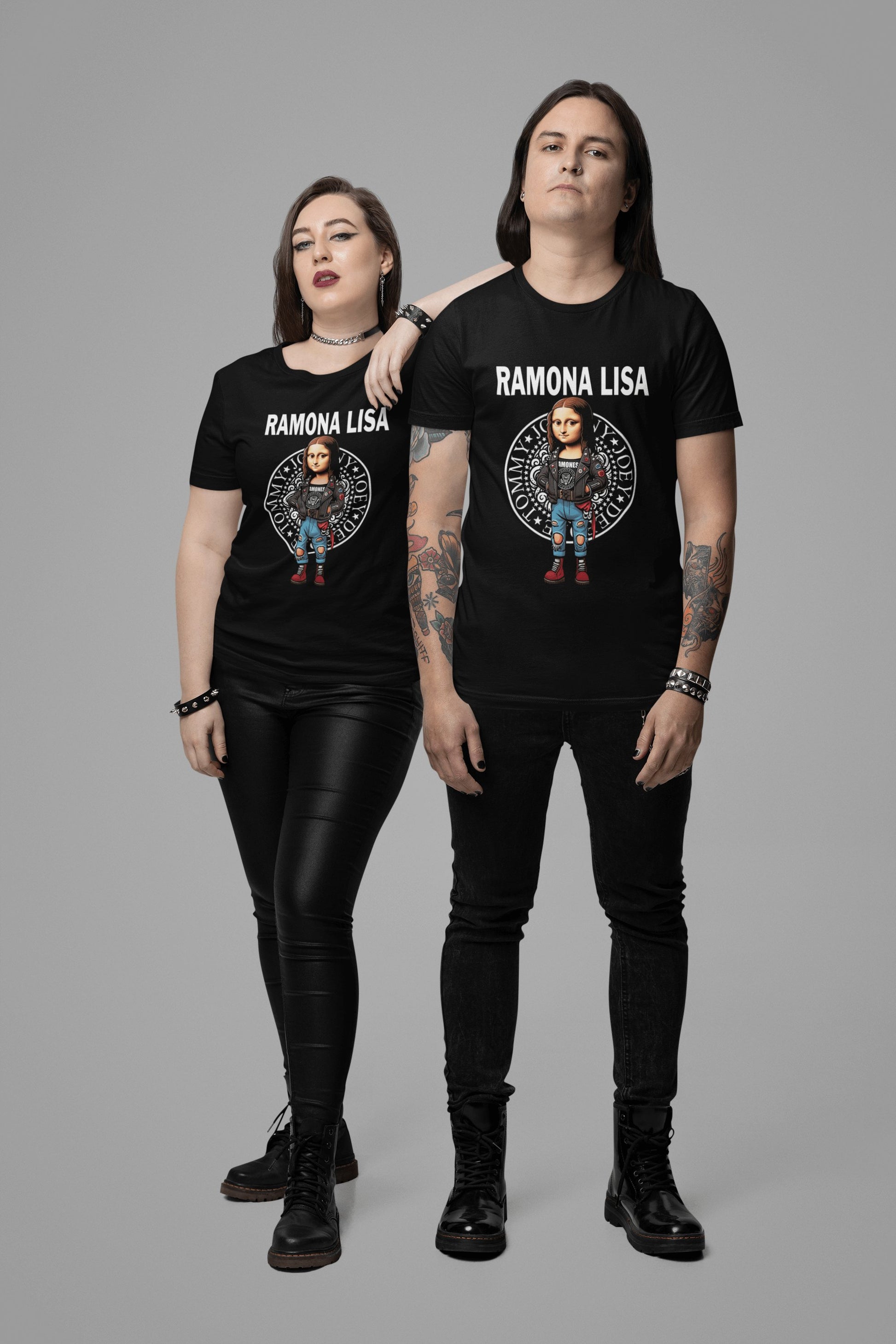 Pareja con camiseta Ramona Lisa, Ramones y Mona Lisa punk - Starway to Helen