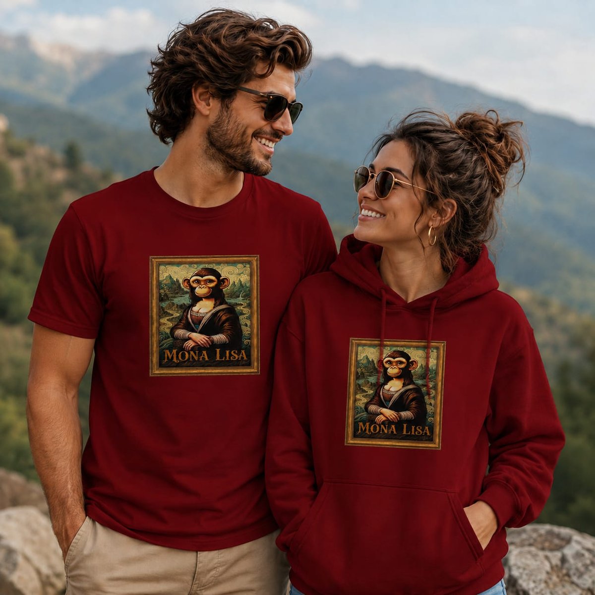 Pareja con sudadera Mona, Mona Lisa de Da Vinci - Starway to Helen