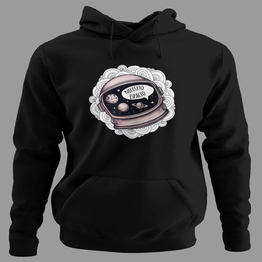 Sudadera Necesito Espacio con capucha y diseño galaxia, humor espacial