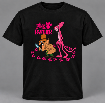 Sudadera negra Pantera Rosa (Pink Panther) con capucha, el inspector con lupa siguiendo huellas, dibujos animados retro - Starway to Helen