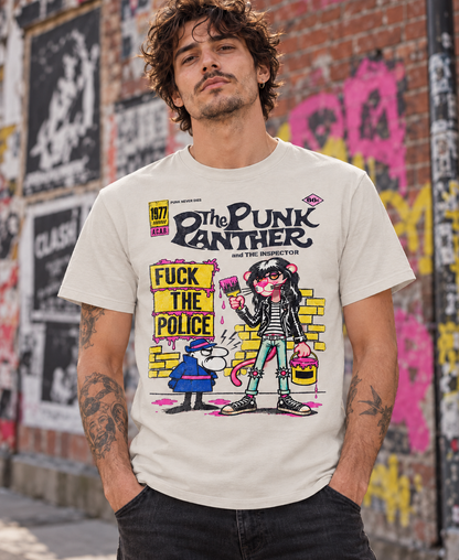 Camiseta blanco vintage Pantera Rosa Punk en hombre, The Punk Panther, parodia punk de La Pantera Rosa - Starway to Helen