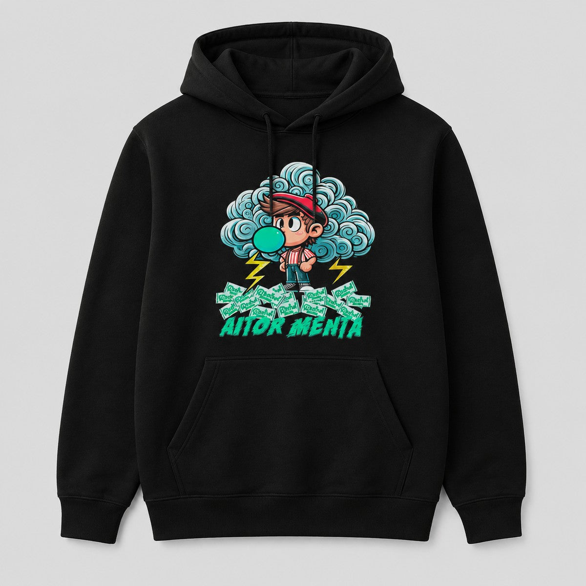 Sudadera Aitor Menta negra, juego de palabras hay tormenta con menta - Starway to Helen
