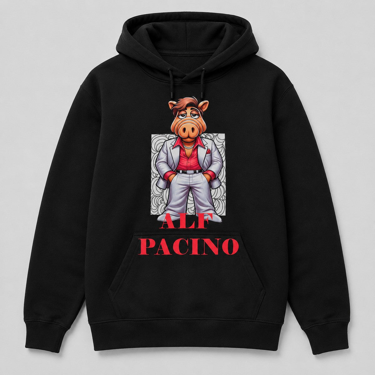 Sudadera ALF Pacino negra, parodia de Al Pacino (Scarface) y ALF - Starway to Helen