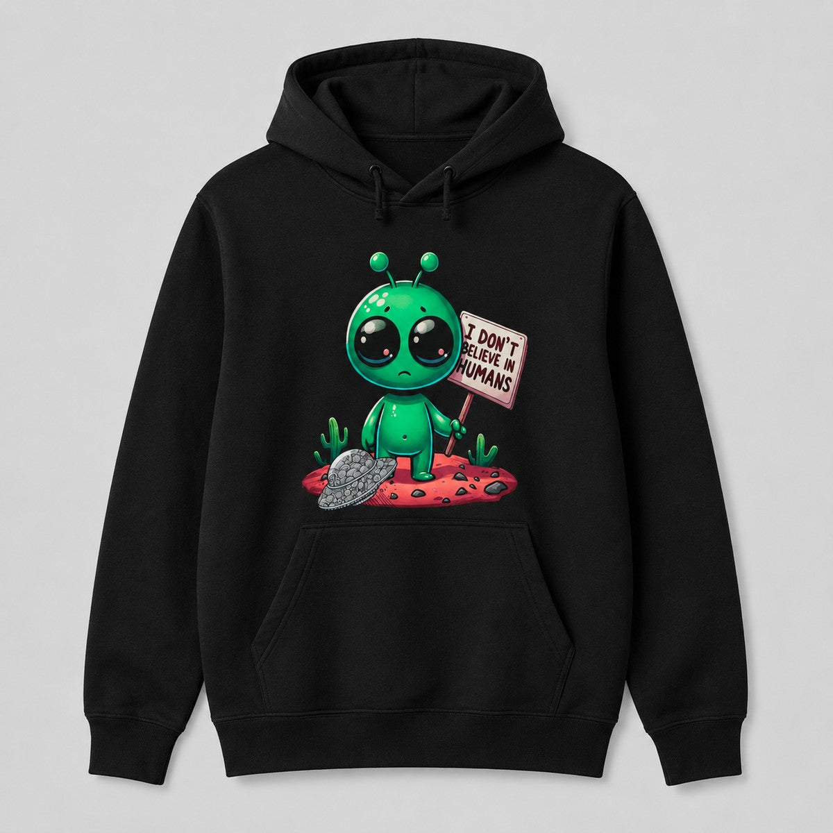 Sudadera Alien Escéptico negra con un alienígena escéptico - Starway to Helen