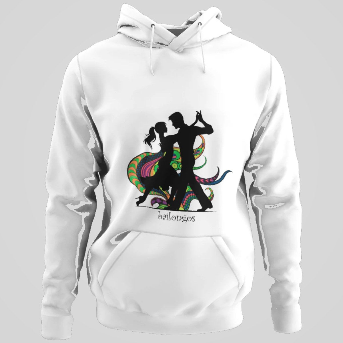 Sudadera blanca con capucha Bailongos, pareja de baile, diseño colorido – Starway to Helen