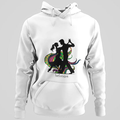 Sudadera blanca con capucha Bailongos, pareja de baile, diseño colorido – Starway to Helen