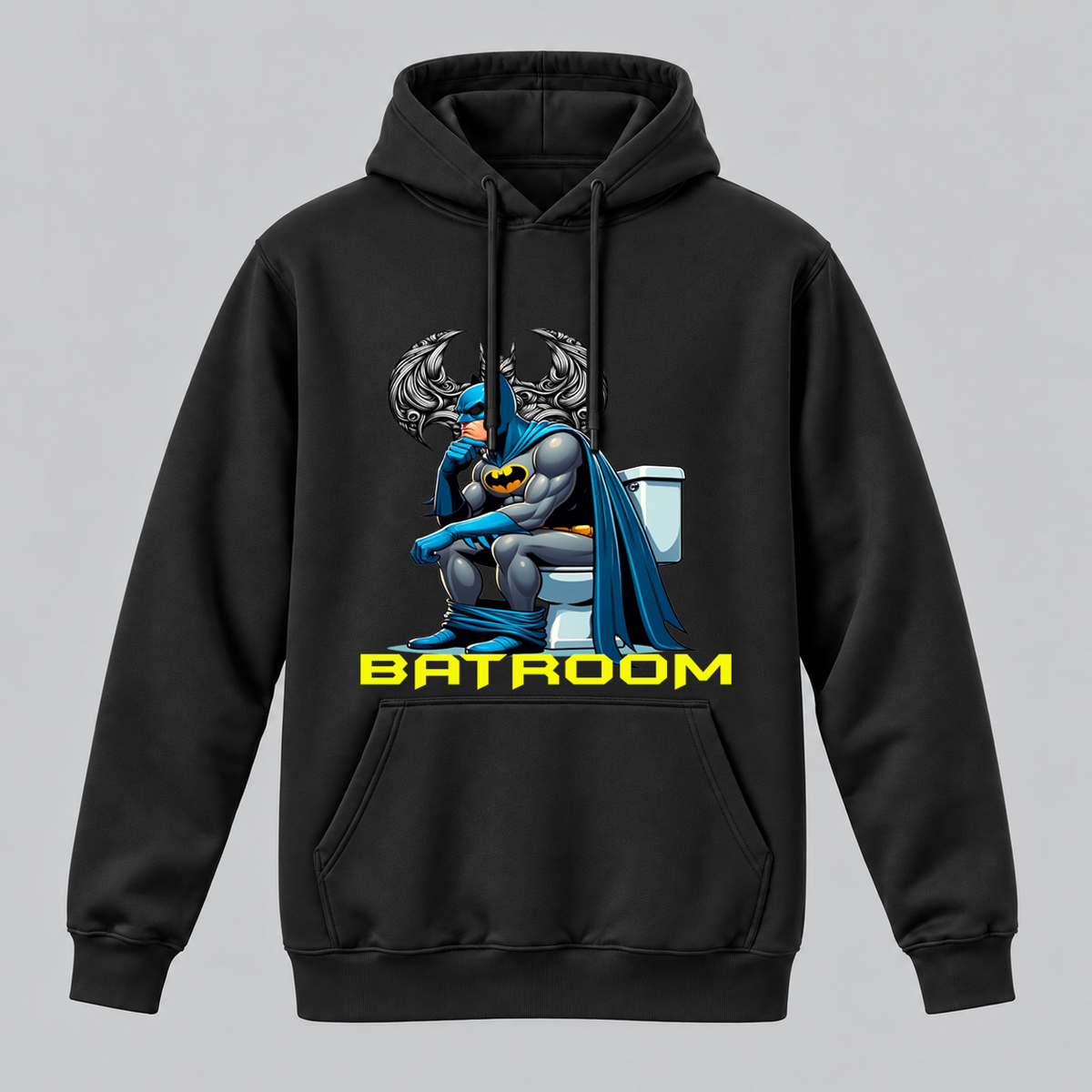 Sudadera Batroom negra - parodia de Batman sentado en el váter, diseño humorístico BATROOM