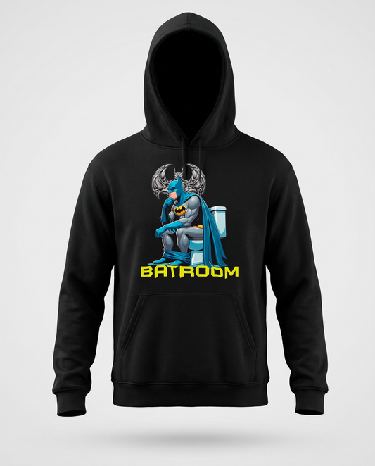 Sudadera Batroom negra - parodia de Batman sentado en el váter, diseño humorístico BATROOM