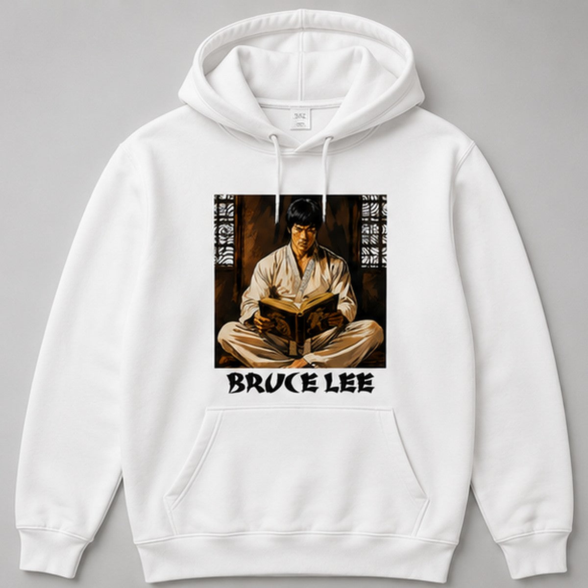 Sudadera Bruce Lee blanca, homenaje a Bruce Lee meditando - Starway to Helen