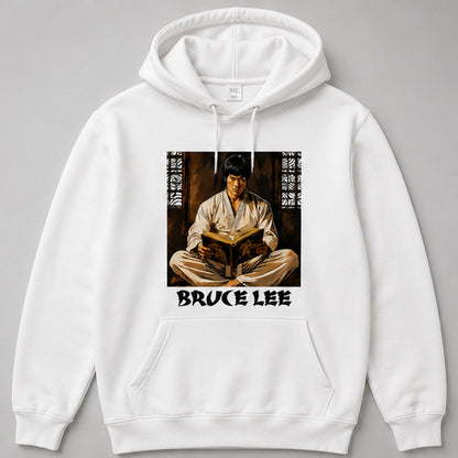 Sudadera Bruce Lee blanca, homenaje a Bruce Lee meditando - Starway to Helen