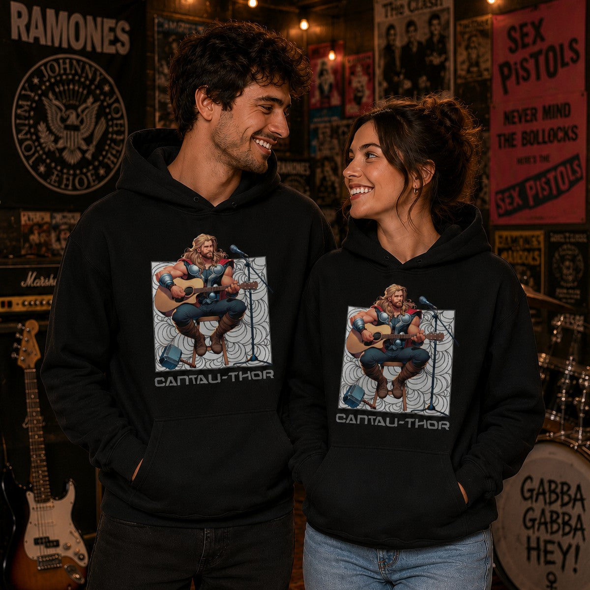 Pareja con sudadera Cantau-Thor, parodia de Thor (Marvel) - Starway to Helen