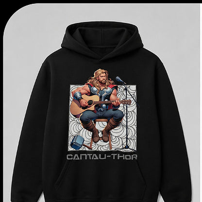 Sudadera Cantau-Thor negra, parodia de Thor (Marvel) cantautor con guitarra - Starway to Helen
