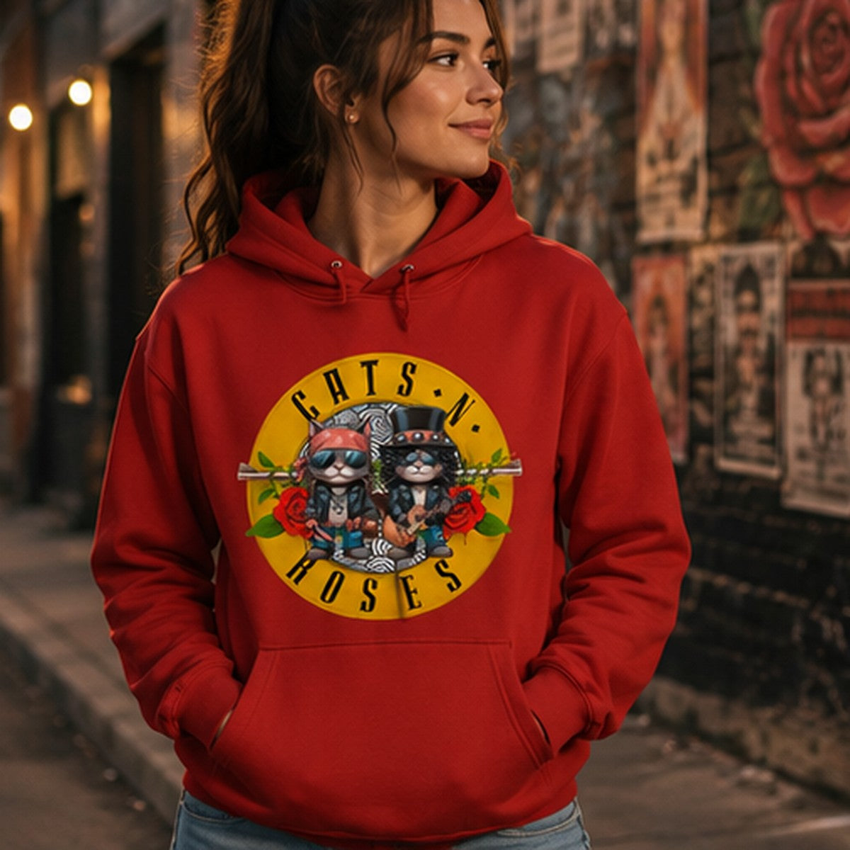 Mujer con sudadera Cats 'N' Roses, parodia de Guns N' Roses - Starway to Helen