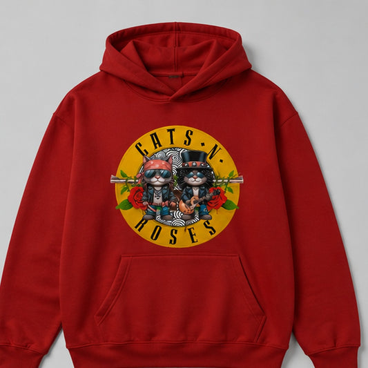 Sudadera Cats 'N' Roses roja, parodia de Guns N' Roses con gatos - Starway to Helen
