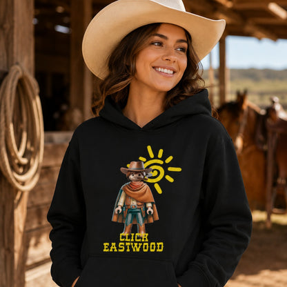 Mujer con sudadera Click Eastwood, Clint Eastwood estilo Playmobil - Starway to Helen