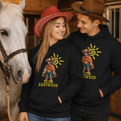 Pareja con sudadera Click Eastwood, Clint Eastwood estilo Playmobil - Starway to Helen