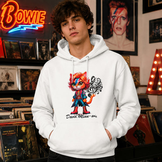 Hombre con sudadera David Miau-wie, parodia de David Bowie - Starway to Helen