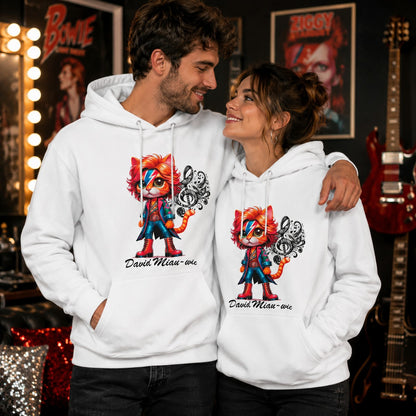 Pareja con sudadera David Miau-wie, parodia de David Bowie - Starway to Helen