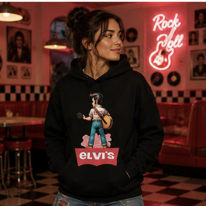 Mujer con sudadera Elvi's, parodia de Elvis Presley (logo Levi's) - Starway to Helen