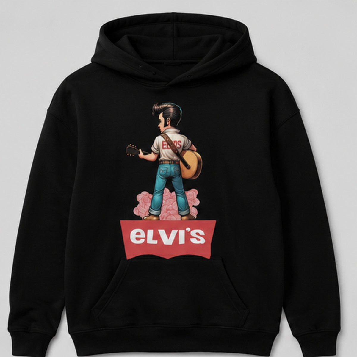 Sudadera Elvi's negra, parodia de Elvis Presley y el logo Levi's - Starway to Helen