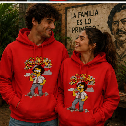 Pareja con sudadera Escobart, parodia de Pablo Escobar y Bart Simpson - Starway to Helen