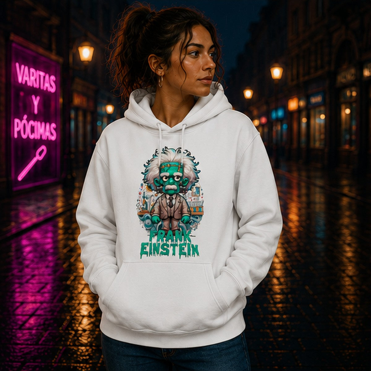 Mujer con sudadera Frank Einstein, Frankenstein y Einstein - Starway to Helen
