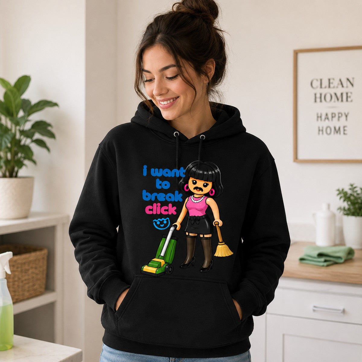 Chica con sudadera I Want to Break Click negra, parodia Queen Playmobil - Starway to Helen