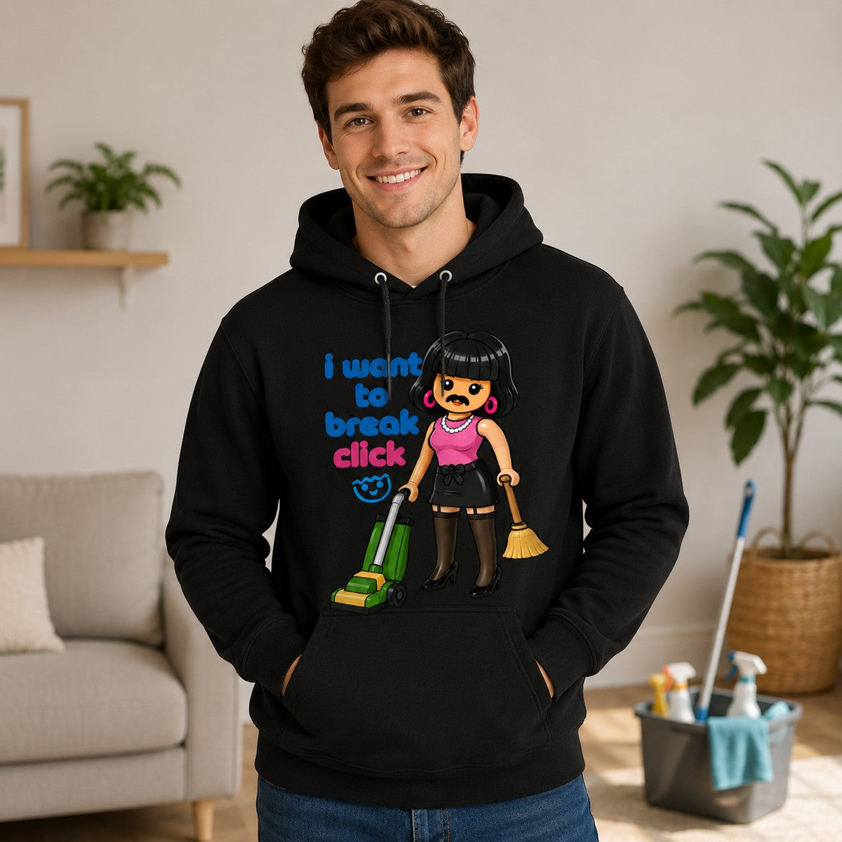 Hombre con sudadera I Want to Break Click negra, humor Queen - Starway to Helen