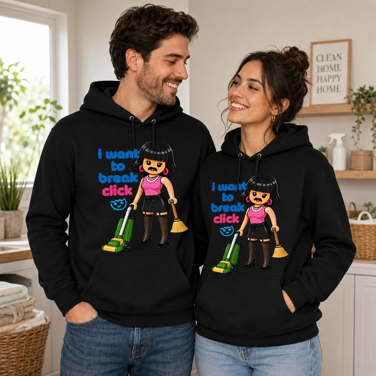 Pareja con sudadera I Want to Break Click negra, regalo fans de Queen - Starway to Helen