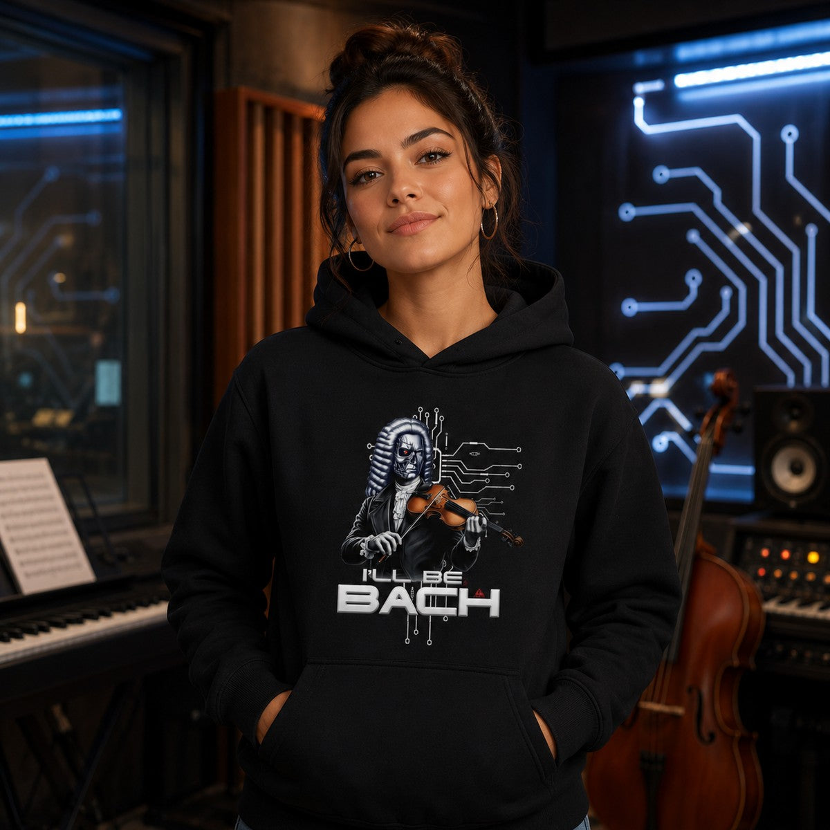 Mujer con sudadera negra I'll Be Bach – Starway to Helen