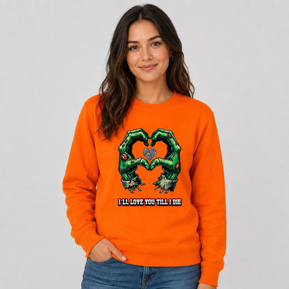 Mujer con sudadera naranja I'll Love You Till I Die – Starway to Helen