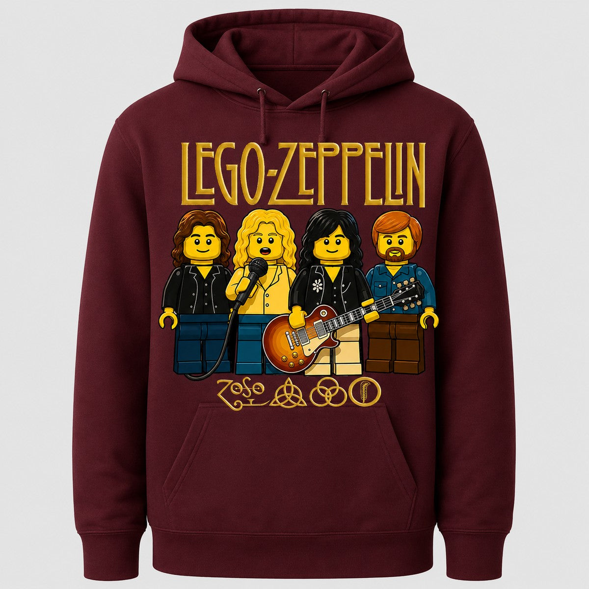 Sudadera Lego Zeppelin granate, parodia de Led Zeppelin en versión LEGO - Starway to Helen