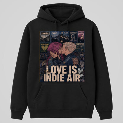 Sudadera negra Love is Indie Air, pareja indie y portadas de música – Starway to Helen
