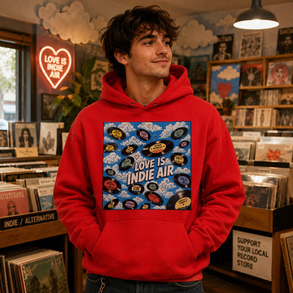 Hombre con sudadera roja Love is Indie Air – Starway to Helen