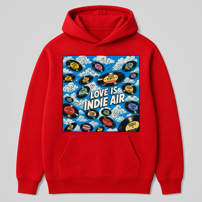 Sudadera roja Love is Indie Air, diseño de música indie – Starway to Helen