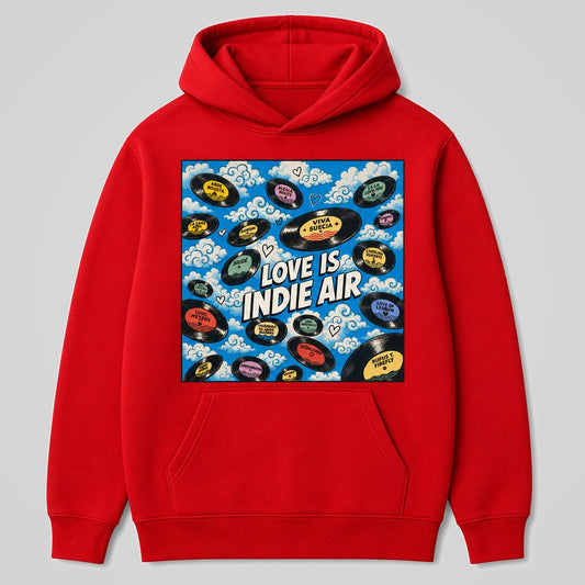Sudadera roja Love is Indie Air, diseño de música indie – Starway to Helen