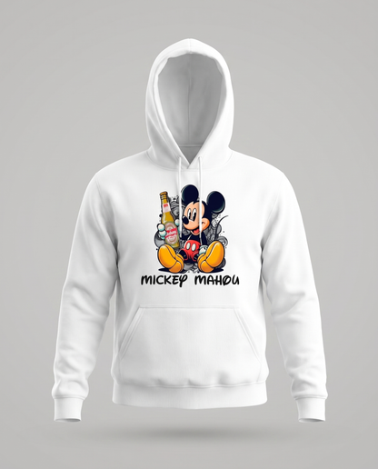 Sudadera Mickey Mahou blanca con capucha, parodia de Mickey Mouse (Disney) y cerveza Mahou - Starway to Helen