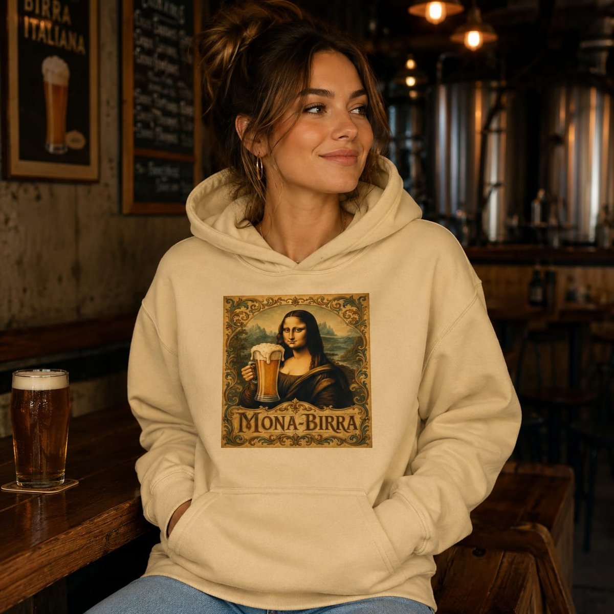 Mujer con sudadera Mona-Birra, Mona Lisa de Da Vinci - Starway to Helen