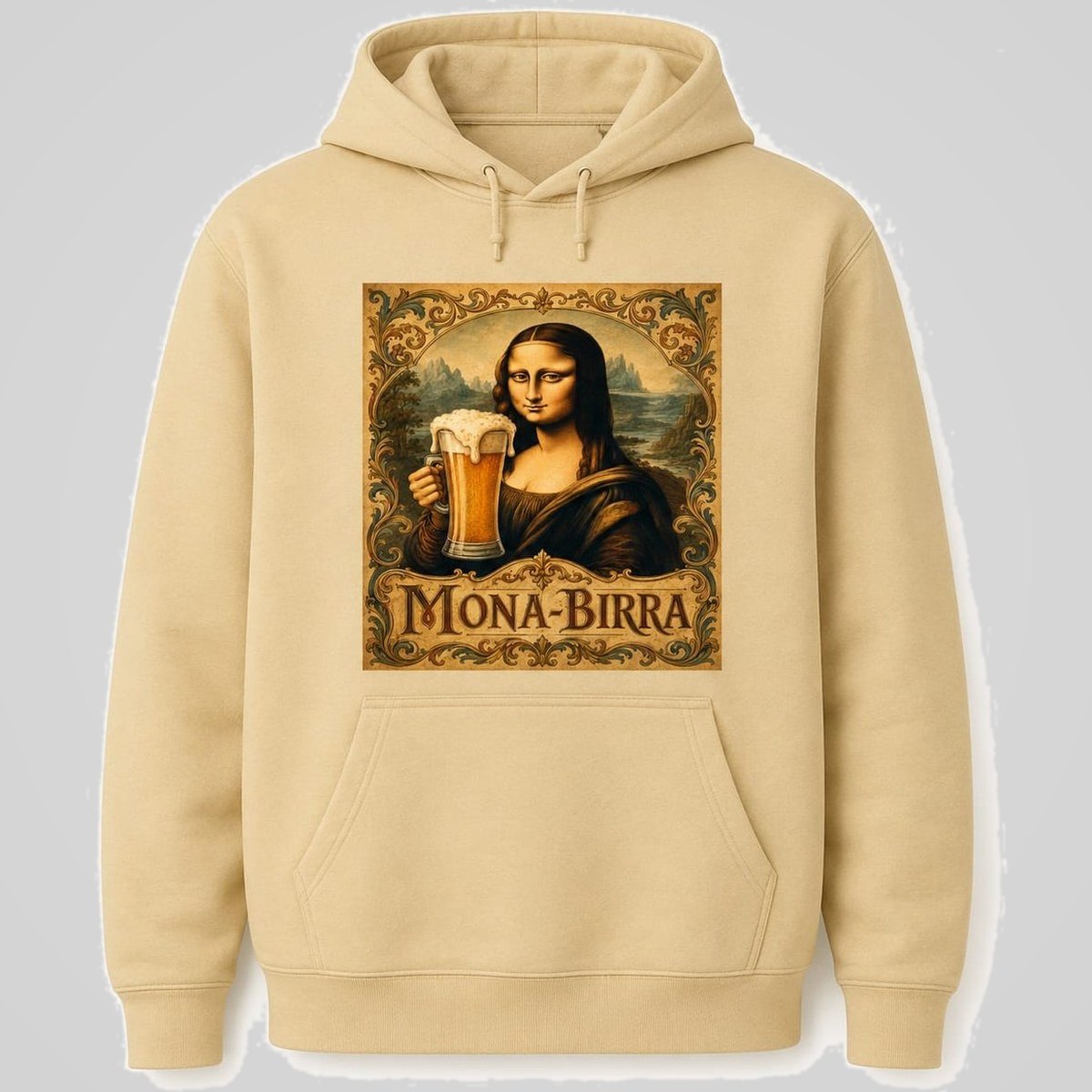 Sudadera Mona-Birra parodia de la Mona Lisa de Da Vinci con cerveza - Starway to Helen
