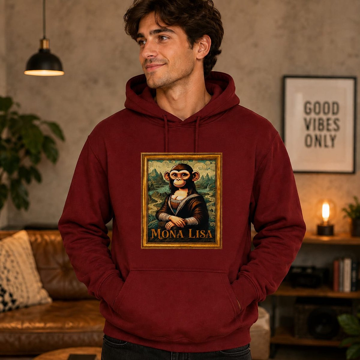 Hombre con sudadera Mona, Mona Lisa de Da Vinci - Starway to Helen