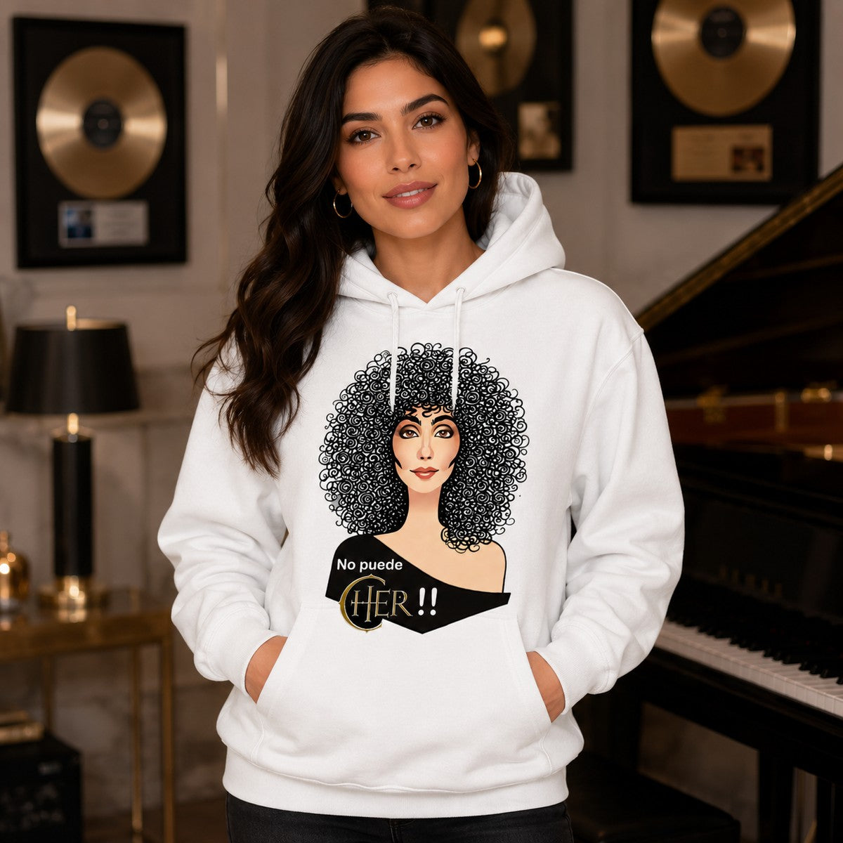 Chica con sudadera No Puede Cher blanca, homenaje a Cher - Starway to Helen