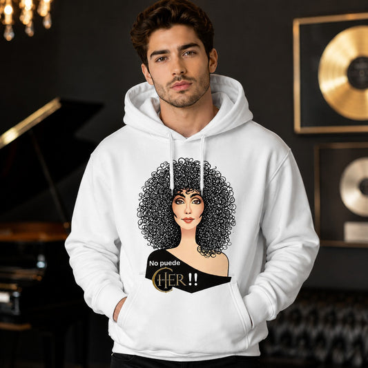 Hombre con sudadera No Puede Cher blanca, homenaje a Cher - Starway to Helen