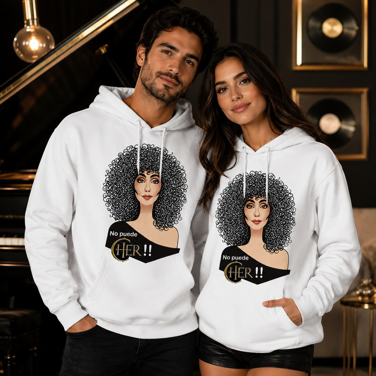 Pareja con sudadera No Puede Cher blanca, regalo fans de Cher - Starway to Helen