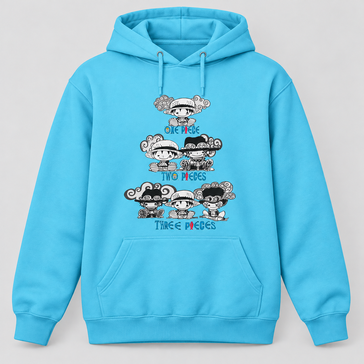 Sudadera celeste One Piece - Three Pieces, parodia del anime One Piece con Luffy, Ace y Sabo - Starway to Helen
