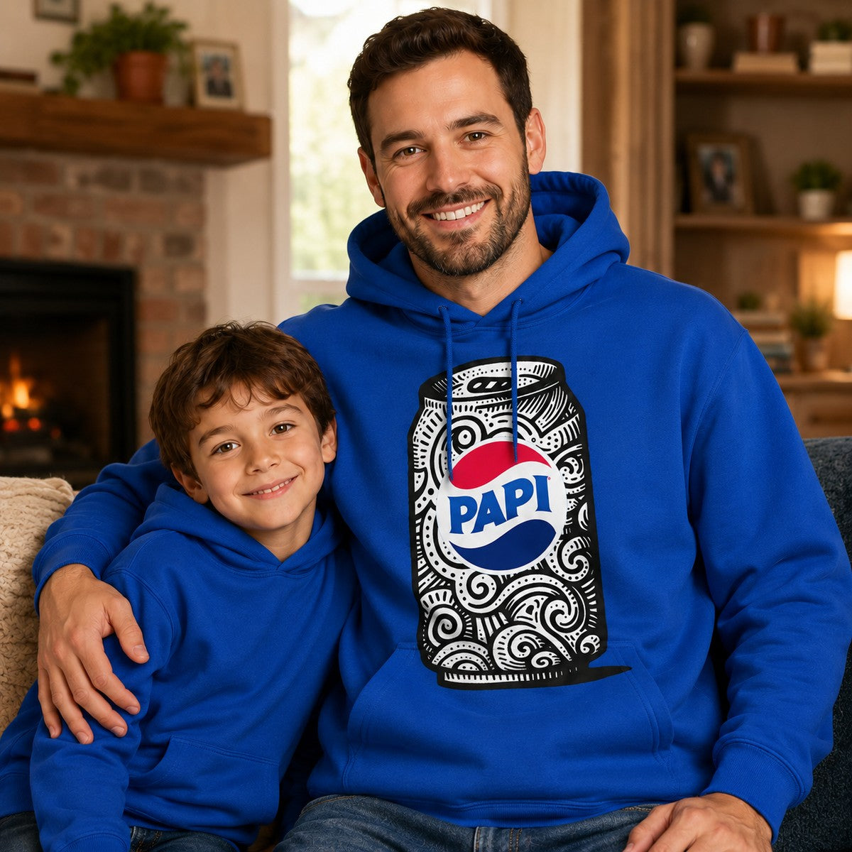 Padre e hijo con sudadera azul Papi, regalo Día del Padre – Starway to Helen