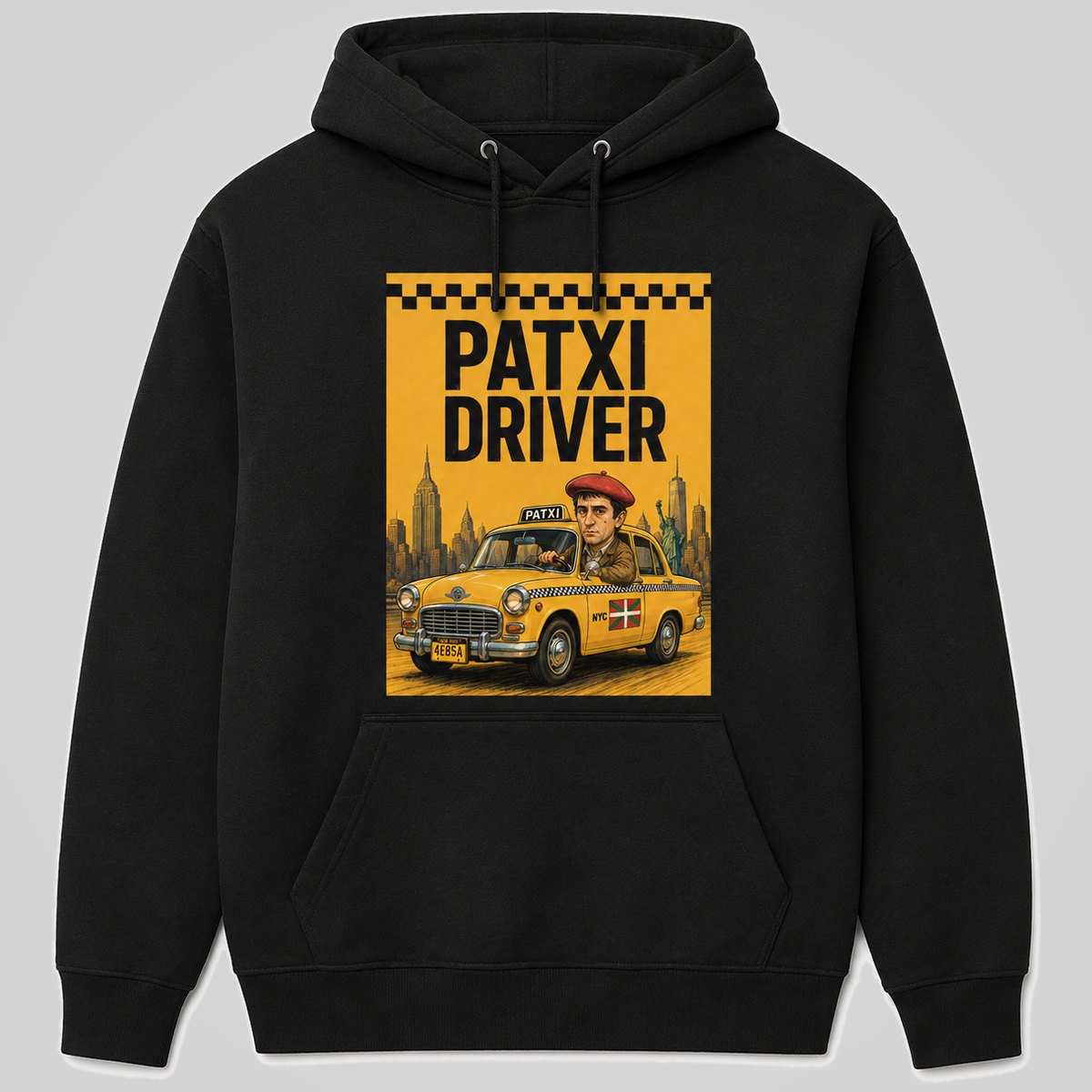 Sudadera negra con capucha Patxi Driver, parodia de Taxi Driver con taxi amarillo, cine – Starway to Helen