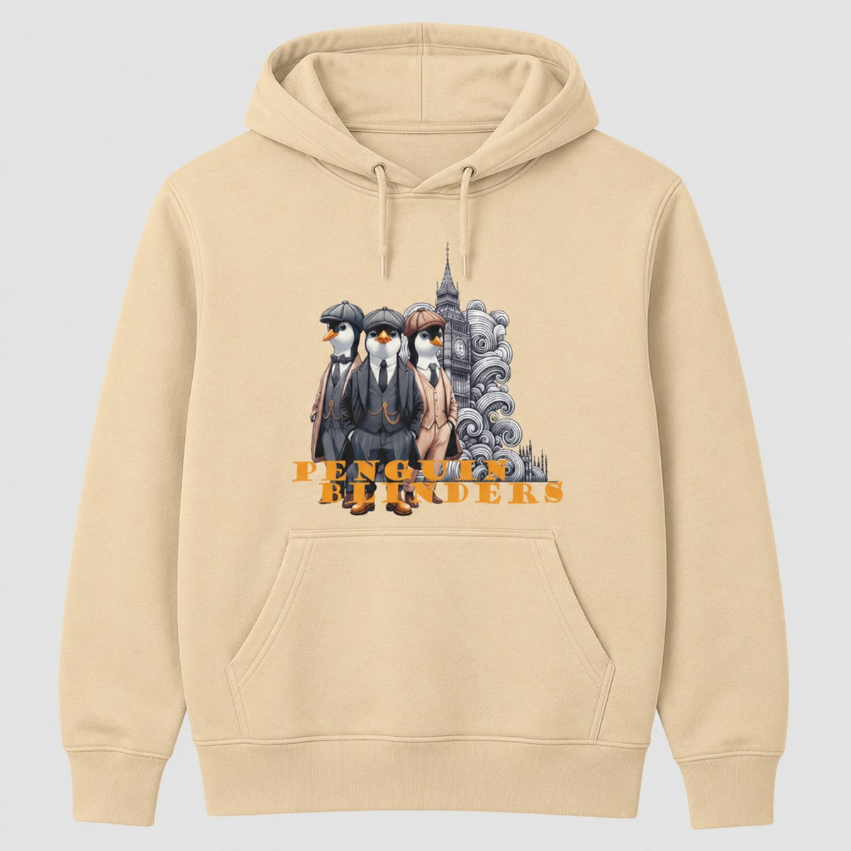 Sudadera Penguin Blinders beige, parodia de Peaky Blinders con pingüinos - Starway to Helen