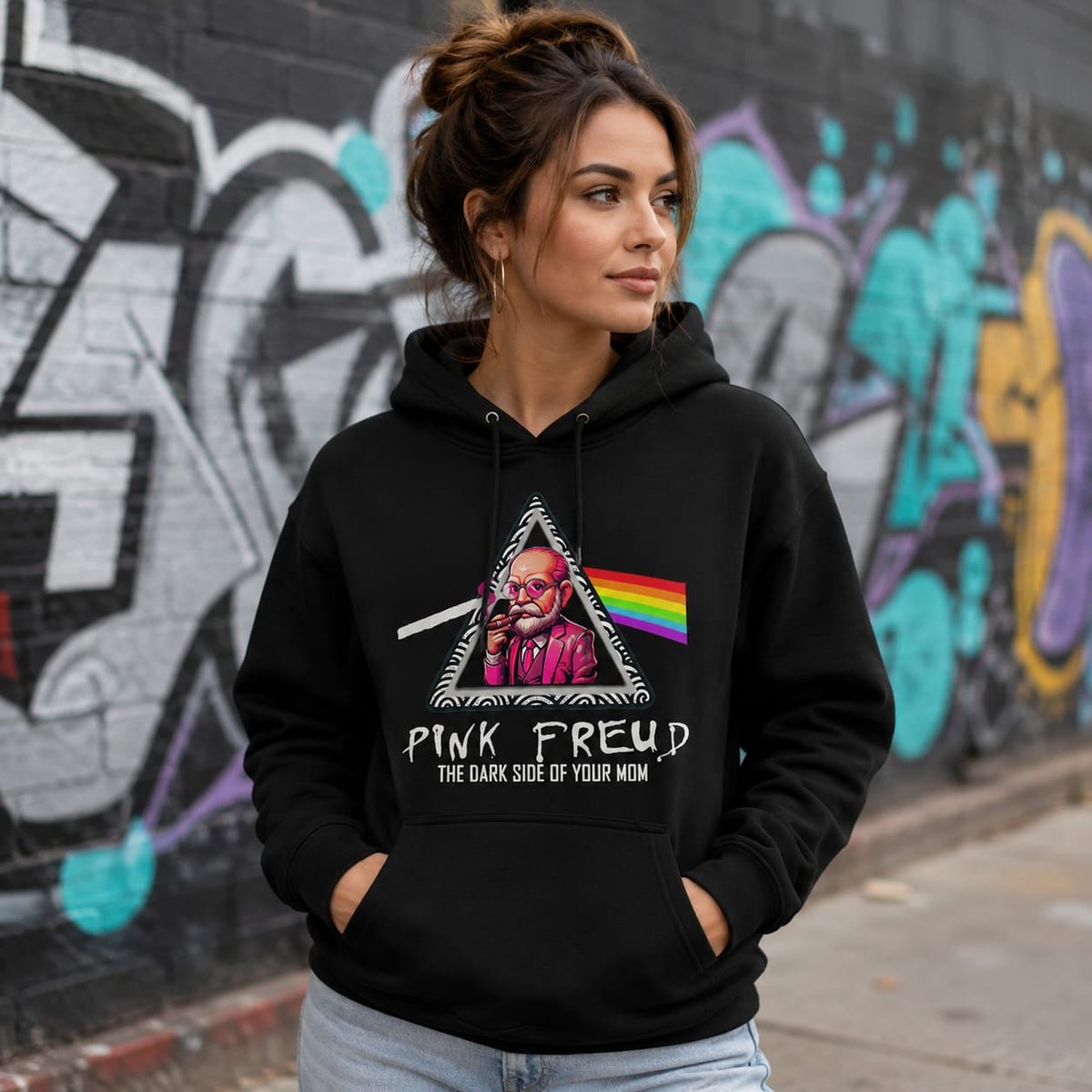 Modelo con sudadera Pink Freud, Pink Floyd y Freud - Starway to Helen