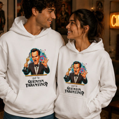Pareja con sudadera ¿Qué te Quentin, Tarantino?, parodia de Quentin Tarantino - Starway to Helen